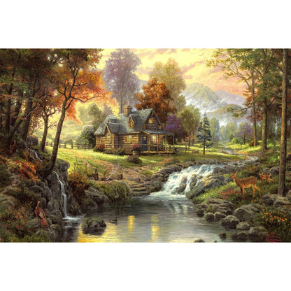 1000-Piece Premium Wooden Jigsaw Puzzle for Adults – Oil Painting - Stream Cabin | Artisan Crafted, Whimsical Shapes & Unique Designs, Best Relaxation Gift