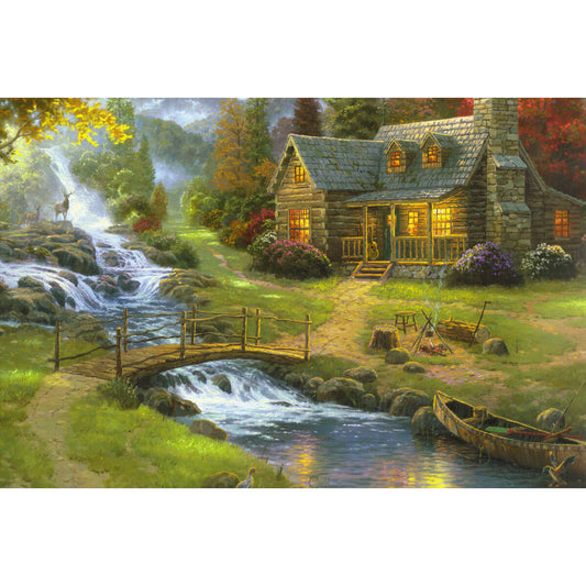 1000-Piece Premium Wooden Jigsaw Puzzle for Adults – Oil Painting - Wooden Bridge Cabin | Artisan Crafted, Whimsical Shapes & Unique Designs, Best Relaxation Gift