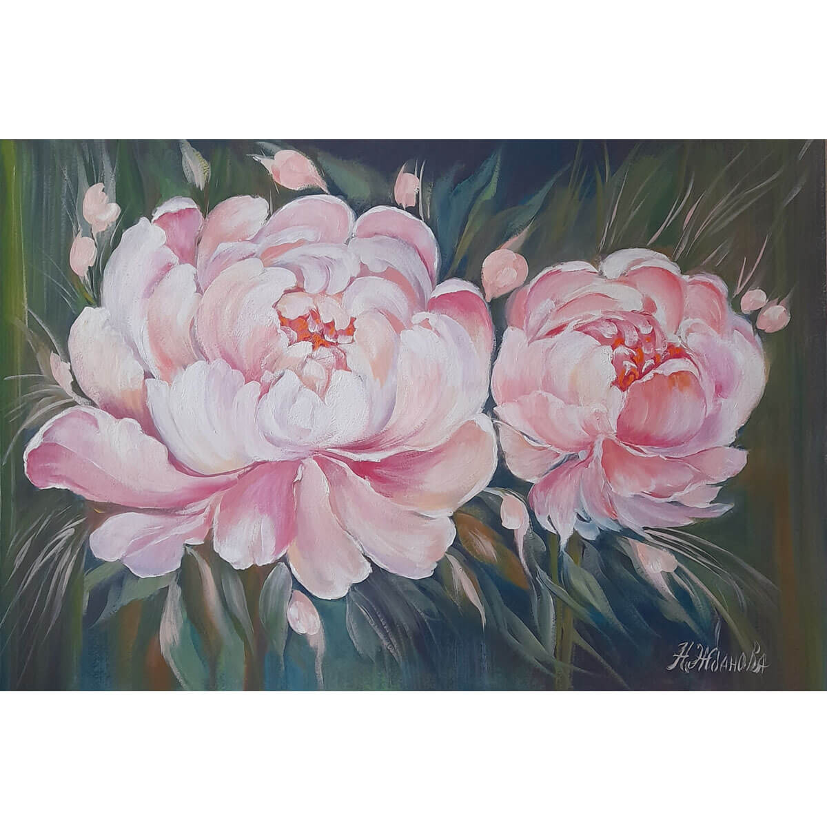 Wooden Jigsaw Puzzle 1000 Piece - Oil Painting Peonies Silent Dialogue