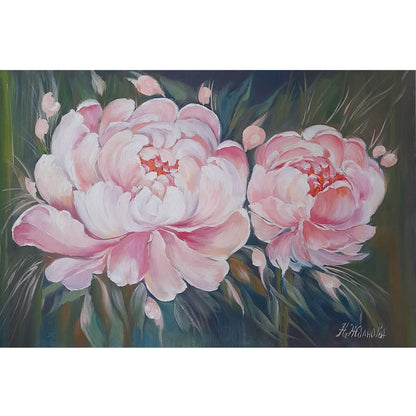 Wooden Jigsaw Puzzle 1000 Piece - Oil Painting Peonies Silent Dialogue