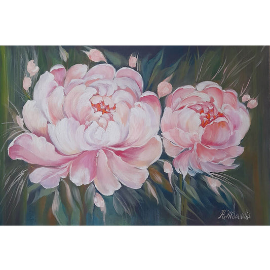 Wooden Jigsaw Puzzle 1000 Piece - Oil Painting Peonies Silent Dialogue