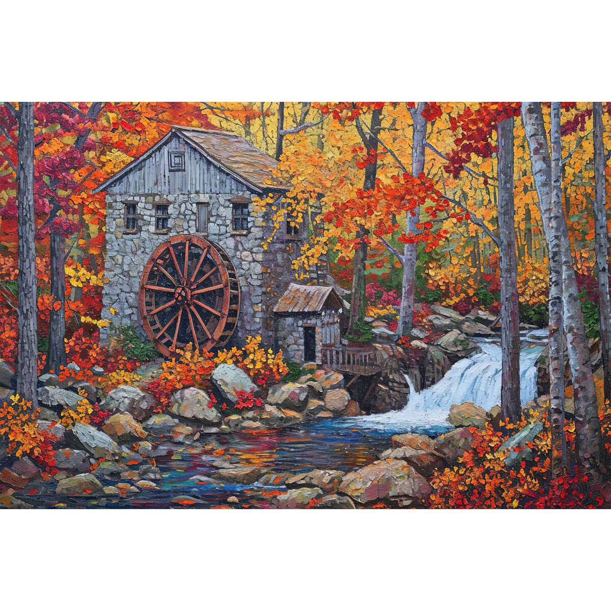 1000-Piece Premium Wooden Jigsaw Puzzle for Adults – Old Mill Autumn Forest | Artisan Crafted, Whimsical Shapes & Unique Designs, Best Relaxation Gift