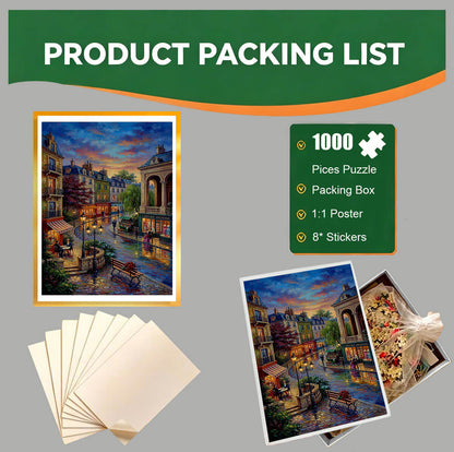 1000-Piece Premium Wooden Jigsaw Puzzle for Adults – Paris Evening Street | Artisan Crafted, Whimsical Shapes & Unique Designs, Best Relaxation Gift