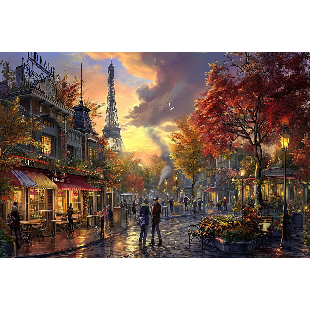 1000-Piece Premium Wooden Jigsaw Puzzle for Adults – Parisian Evening Walk | Artisan Crafted, Whimsical Shapes & Unique Designs, Best Relaxation Gift
