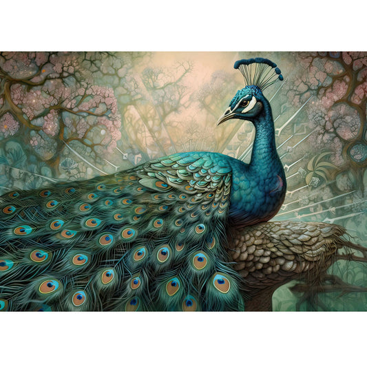 Wooden Jigsaw Puzzle 1000-Piece for Adults – Relaxing Gift Idea & Elegant Home Décor Artwork with Full-Size Poster, Premium Stress Relief Activity - Peacock - Artisan Puzzles
