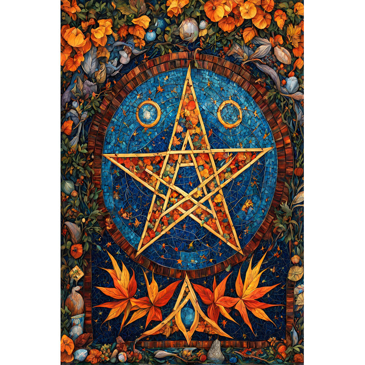 Wooden Jigsaw Puzzle 1000 Piece - Pentacle with Autumn Leaves