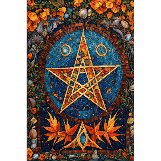 Wooden Jigsaw Puzzle 1000 Piece - Pentacle with Autumn Leaves