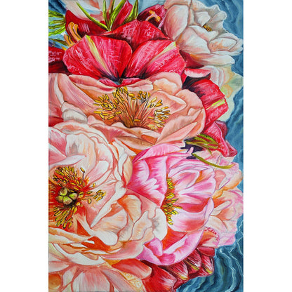 Wooden Jigsaw Puzzle 1000 Piece - Pink Peonies and Hibiscus