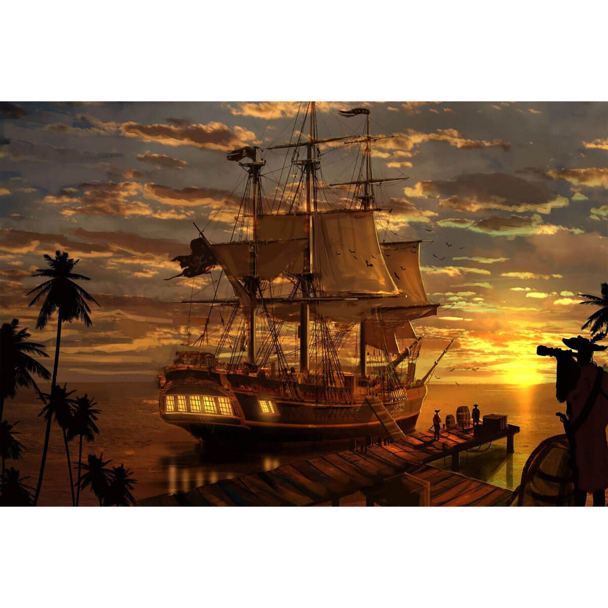 1000-Piece Premium Wooden Jigsaw Puzzle for Adults – Pirate Ship at Dusk | Artisan Crafted, Whimsical Shapes & Unique Designs, Best Relaxation Gift