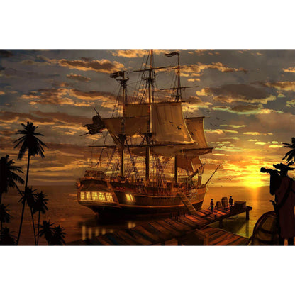 1000-Piece Premium Wooden Jigsaw Puzzle for Adults – Pirate Ship at Dusk | Artisan Crafted, Whimsical Shapes & Unique Designs, Best Relaxation Gift