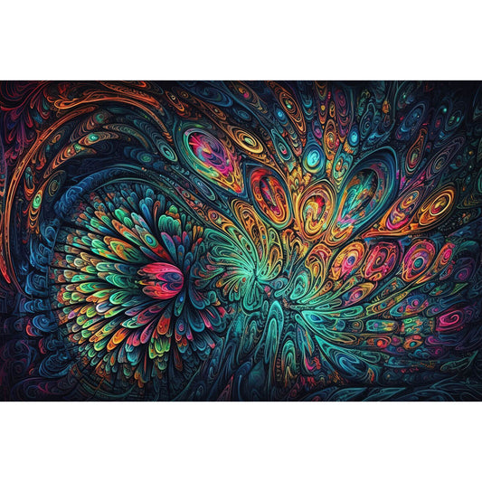 1000-Piece Premium Wooden Jigsaw Puzzle for Adults – Psychedelic Peacock | Artisan Crafted, Whimsical Shapes & Unique Designs, Best Relaxation Gift