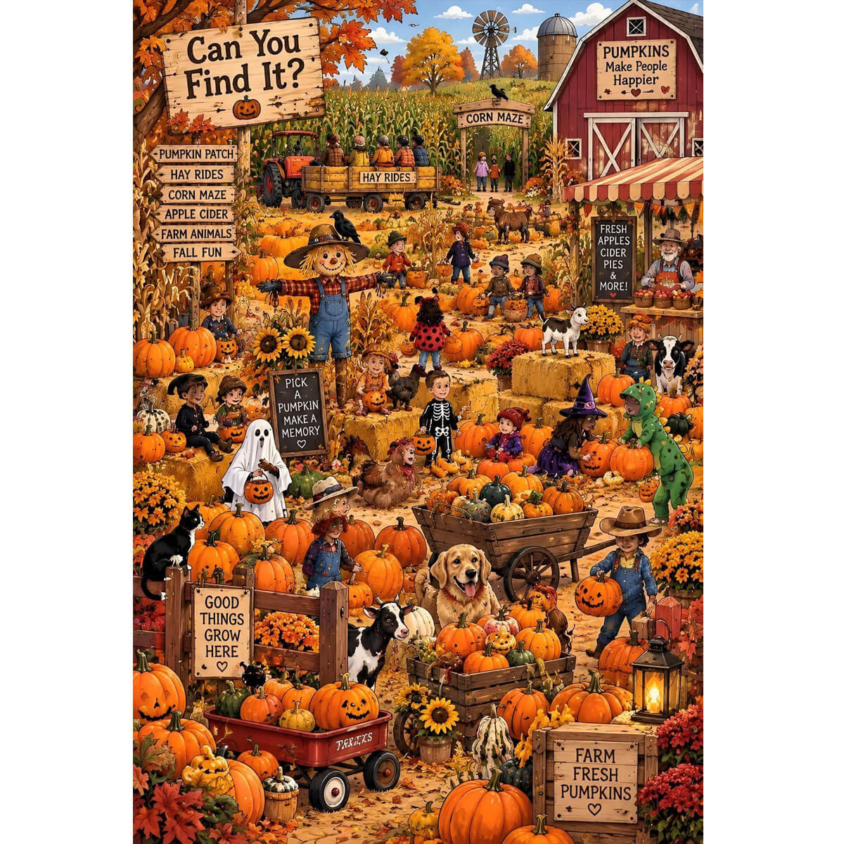 1000-Piece Premium Wooden Jigsaw Puzzle for Adults – Pumpkin Patch Festivities and Fall Fun | Artisan Crafted, Whimsical Shapes & Unique Designs, Best Relaxation Gift