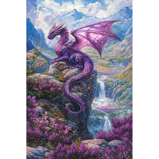 1000-Piece Premium Wooden Jigsaw Puzzle for Adults – Purple Dragon in Mountains | Artisan Crafted, Whimsical Shapes & Unique Designs, Best Relaxation Gift