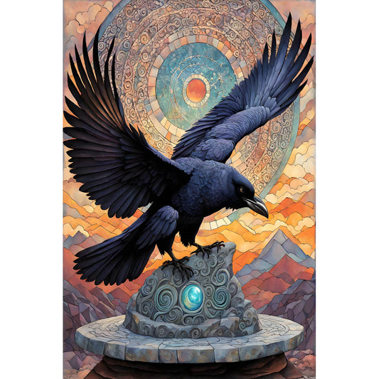 1000-Piece Premium Wooden Jigsaw Puzzle for Adults – Raven on a Sundial | Artisan Crafted, Whimsical Shapes & Unique Designs, Best Relaxation Gift