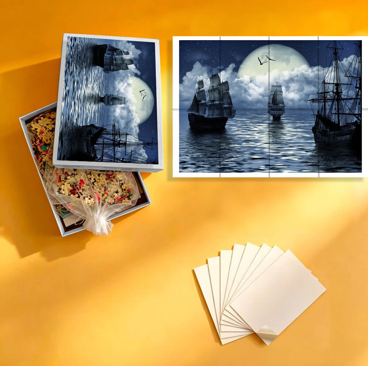 1000-Piece Premium Wooden Jigsaw Puzzle for Adults – Sailing Beneath the Moon | Artisan Crafted, Whimsical Shapes & Unique Designs, Best Relaxation Gift