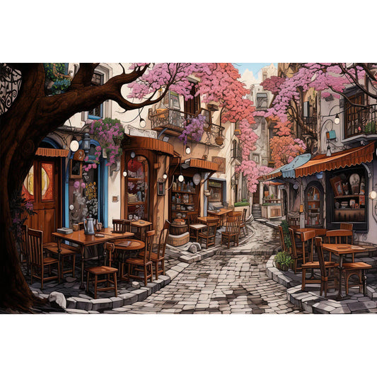 1000-Piece Premium Wooden Jigsaw Puzzle for Adults – Sakura Street Cafe | Artisan Crafted, Whimsical Shapes & Unique Designs, Best Relaxation Gift