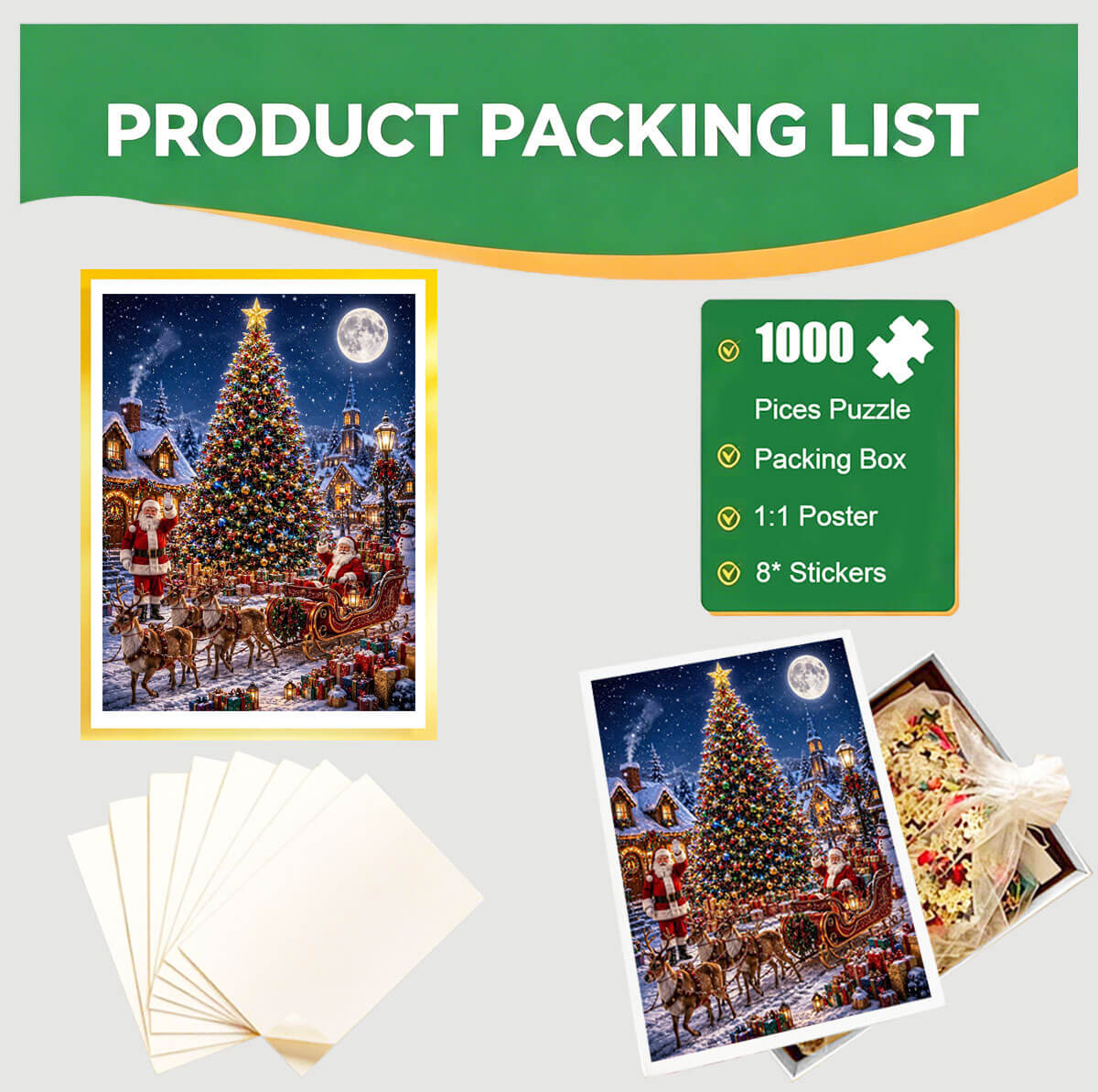 1000-Piece Premium Wooden Jigsaw Puzzle for Adults – Santa's Christmas Eve Arrival | Artisan Crafted, Whimsical Shapes & Unique Designs, Best Relaxation Gift