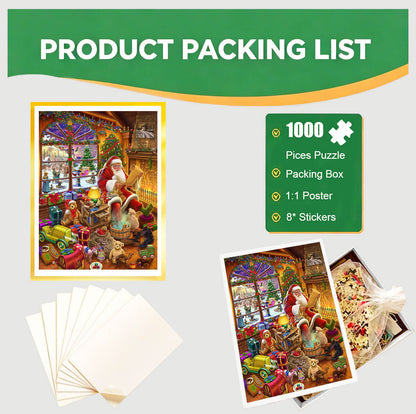 1000-Piece Premium Wooden Jigsaw Puzzle for Adults – Santa's Jolly Toy Workshop | Artisan Crafted, Whimsical Shapes & Unique Designs, Best Relaxation Gift