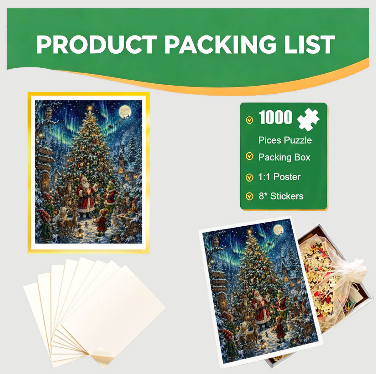 1000-Piece Premium Wooden Jigsaw Puzzle for Adults – Santa's Magical Night with the Grinch | Artisan Crafted, Whimsical Shapes & Unique Designs, Best Relaxation Gift