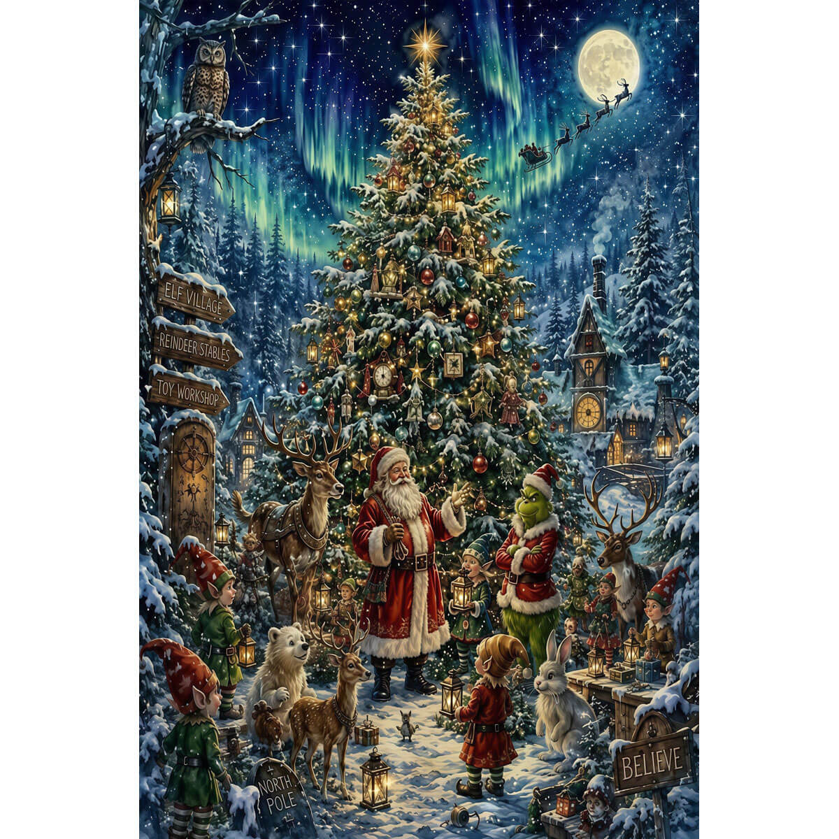 1000-Piece Premium Wooden Jigsaw Puzzle for Adults – Santa's Magical Night with the Grinch | Artisan Crafted, Whimsical Shapes & Unique Designs, Best Relaxation Gift