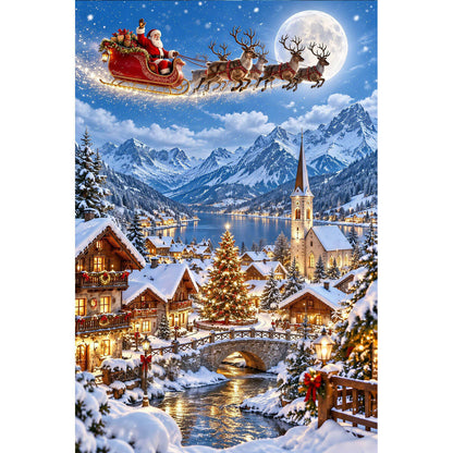1000-Piece Premium Wooden Jigsaw Puzzle for Adults – Santa's Sleigh Over Alpine Village| Artisan Crafted, Whimsical Shapes & Unique Designs, Best Relaxation Gift