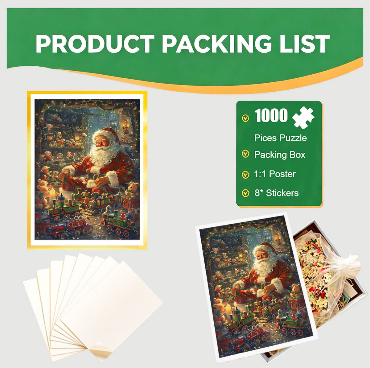 1000-Piece Premium Wooden Jigsaw Puzzle for Adults – Santa's Toy Workshop Delight | Artisan Crafted, Whimsical Shapes & Unique Designs, Best Relaxation Gift