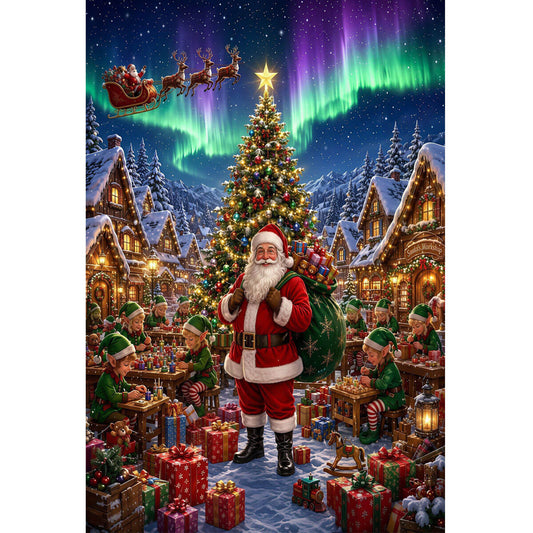1000-Piece Premium Wooden Jigsaw Puzzle for Adults – Santa and the Northern Lights | Artisan Crafted, Whimsical Shapes & Unique Designs, Best Relaxation Gift