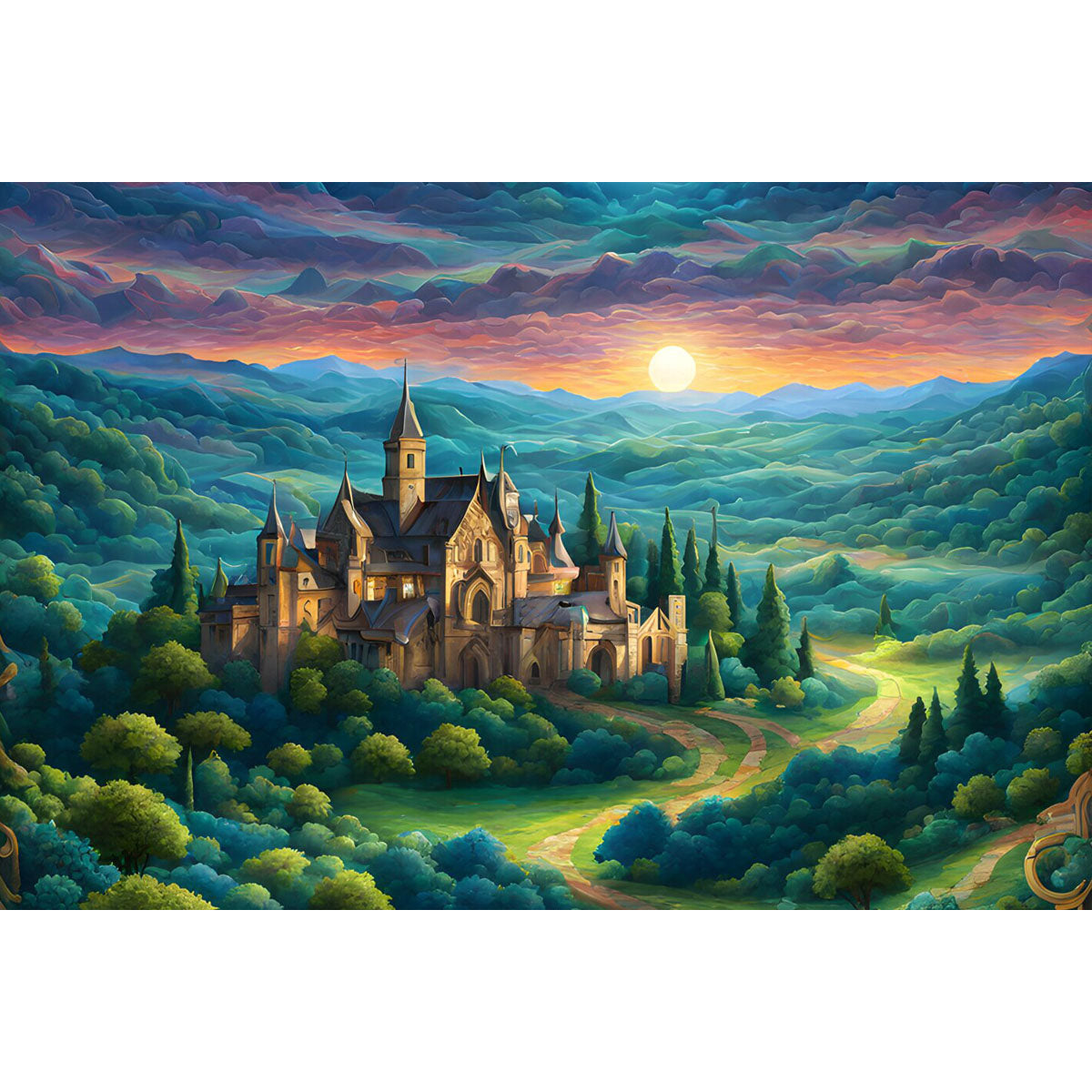 1000-Piece Premium Wooden Jigsaw Puzzle for Adults – Scène d'un Paysage de Fantaisie | Artisan Crafted, Whimsical Shapes & Unique Designs, Best Relaxation Gift