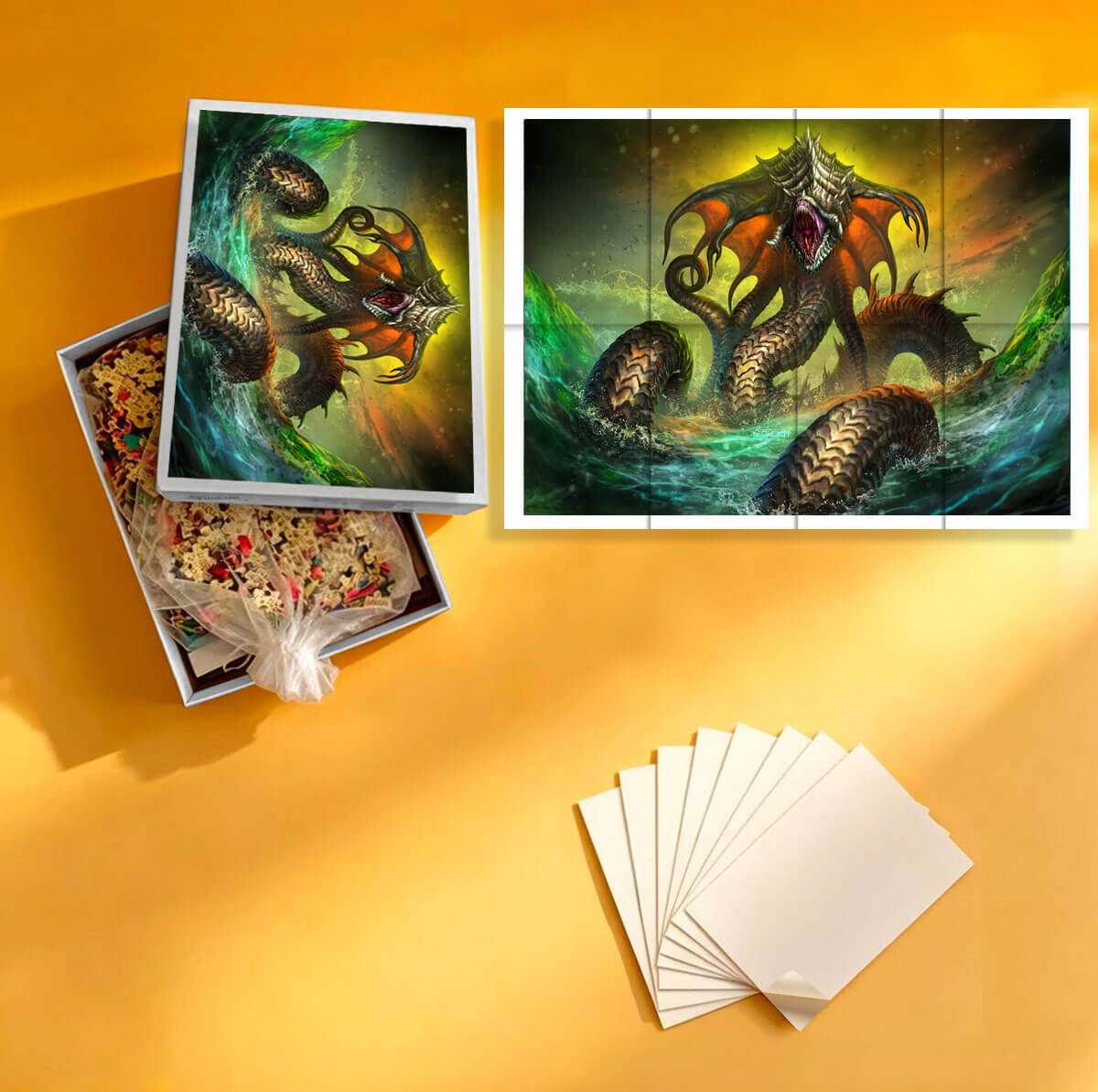 1000-Piece Premium Wooden Jigsaw Puzzle for Adults – Sea Serpent Dragon of the Deep Abyss | Artisan Crafted, Whimsical Shapes & Unique Designs, Best Relaxation Gift