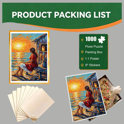 1000-Piece Premium Wooden Jigsaw Puzzle for Adults –  Seaside Sunset Girl | Artisan Crafted, Whimsical Shapes & Unique Designs, Best Relaxation Gift