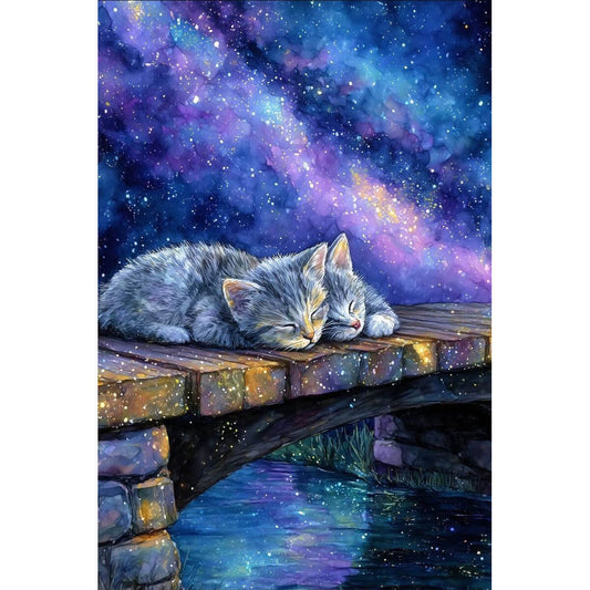 1000-Piece Premium Wooden Jigsaw Puzzle for Adults – Sleeping Kittens Under Galaxy | Artisan Crafted, Whimsical Shapes & Unique Designs, Best Relaxation Gift