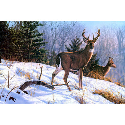 1000-Piece Premium Wooden Jigsaw Puzzle for Adults – Snowy Forest Deer 2 | Artisan Crafted, Whimsical Shapes & Unique Designs, Best Relaxation Gift