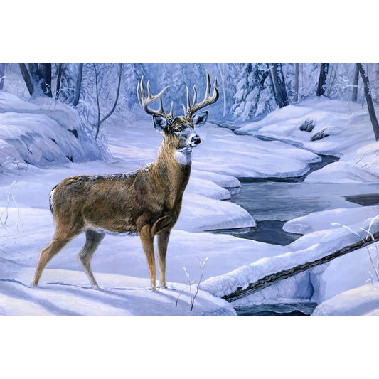 1000-Piece Premium Wooden Jigsaw Puzzle for Adults – Snowy Mountain Deer Herd | Artisan Crafted, Whimsical Shapes & Unique Designs, Best Relaxation Gift