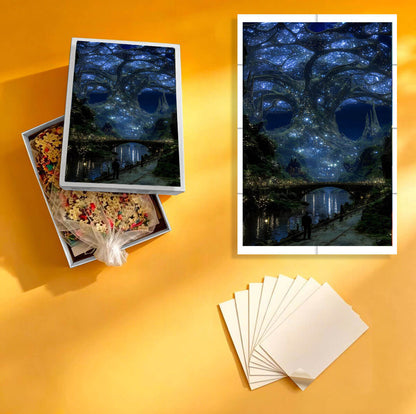1000-Piece Premium Wooden Jigsaw Puzzle for Adults – Starlit Fantasy Forest Kingdom | Artisan Crafted, Whimsical Shapes & Unique Designs, Best Relaxation Gift