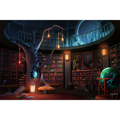 Wooden Jigsaw Puzzle 1000 Piece - Starlit Library with Magic Tree