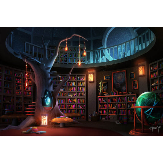 Wooden Jigsaw Puzzle 1000 Piece - Starlit Library with Magic Tree