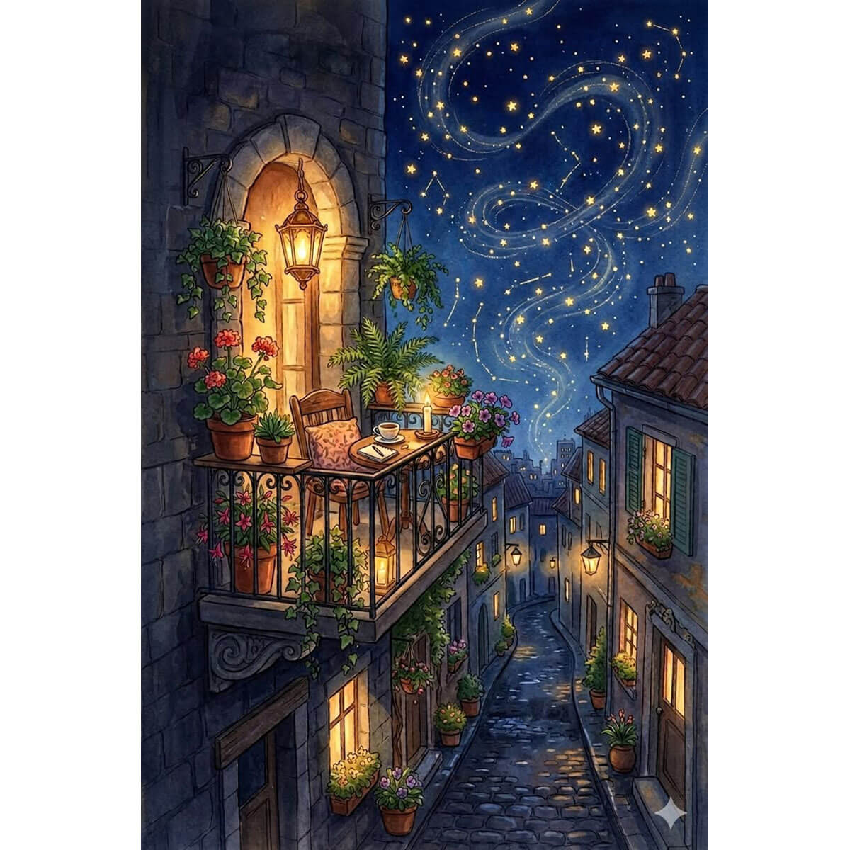 1000-Piece Premium Wooden Jigsaw Puzzle for Adults – Starry Balcony | Artisan Crafted, Whimsical Shapes & Unique Designs, Best Relaxation Gift