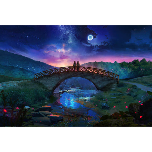 1000-Piece Premium Wooden Jigsaw Puzzle for Adults – Starry Bridge Couple | Artisan Crafted, Whimsical Shapes & Unique Designs, Best Relaxation Gift