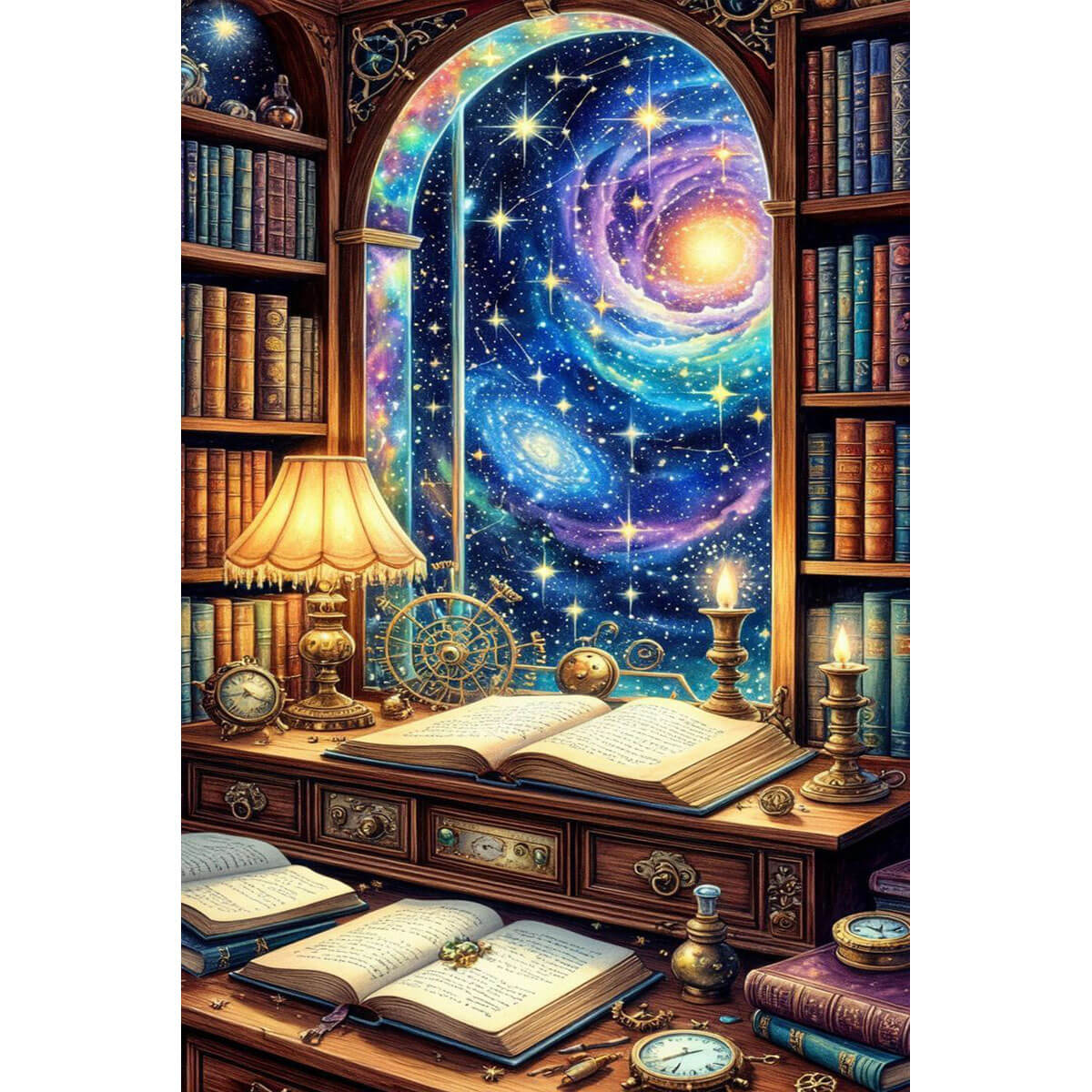1000-Piece Premium Wooden Jigsaw Puzzle for Adults – Starry Library Window | Artisan Crafted, Whimsical Shapes & Unique Designs, Best Relaxation Gift
