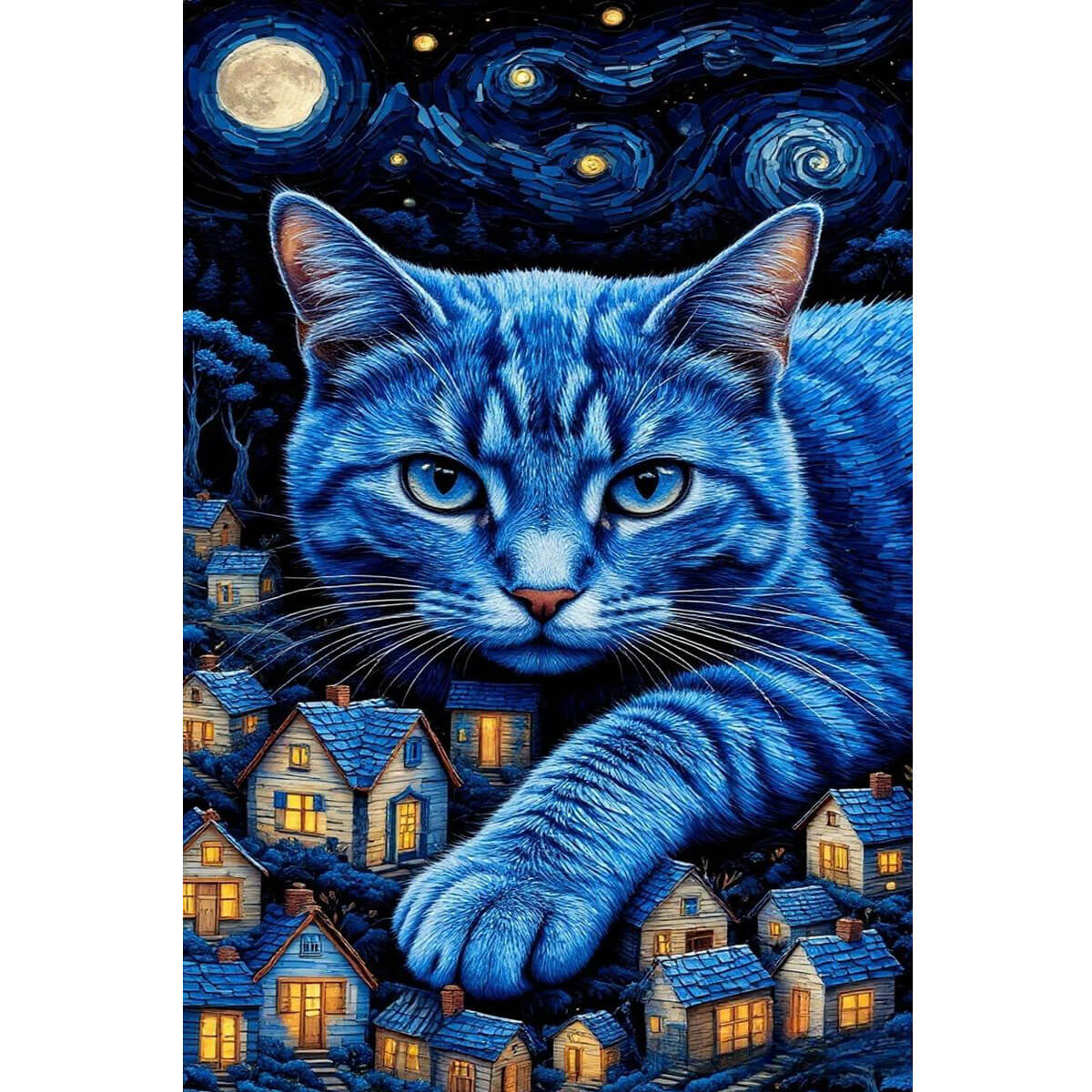 Wooden Jigsaw Puzzle 1000 Piece - Starry Night Blue Cat