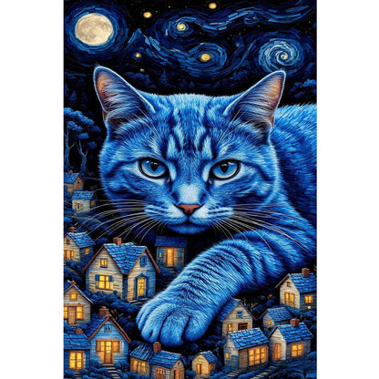 Wooden Jigsaw Puzzle 1000 Piece - Starry Night Blue Cat