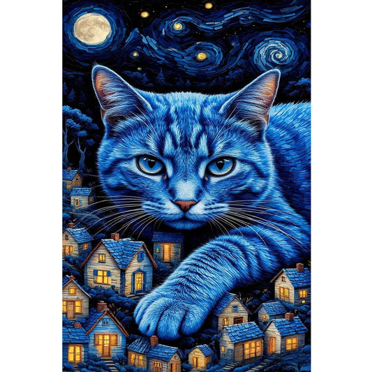Wooden Jigsaw Puzzle 1000 Piece - Starry Night Blue Cat