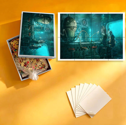 1000-Piece Premium Wooden Jigsaw Puzzle for Adults – Steampunk Divers in Frozen Abyss Bar | Artisan Crafted, Whimsical Shapes & Unique Designs, Best Relaxation Gift
