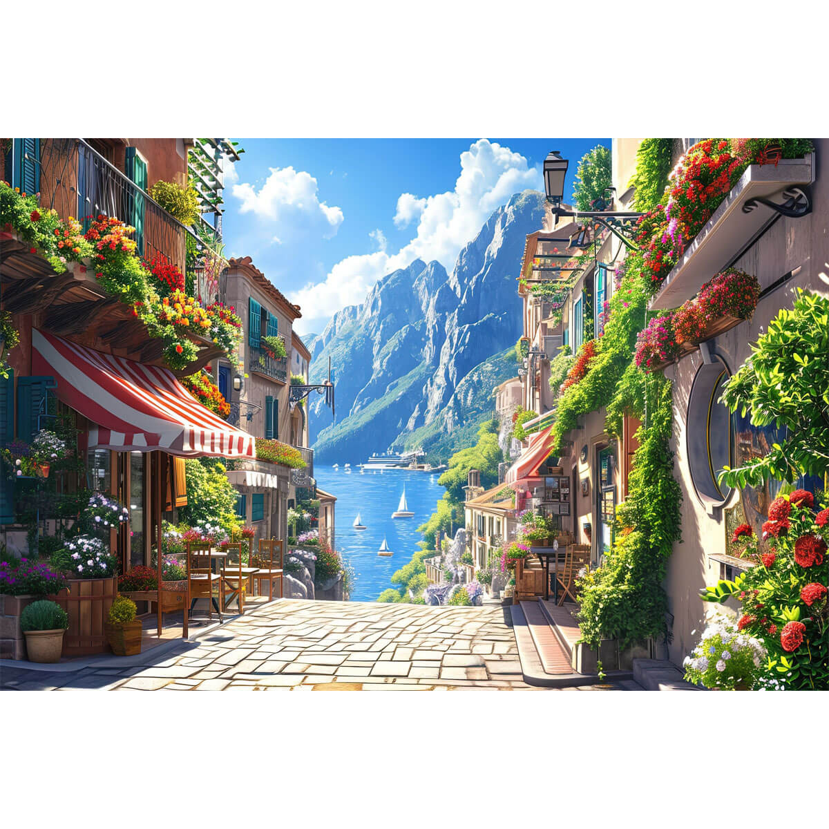1000-Piece Premium Wooden Jigsaw Puzzle for Adults – Sunny Coastal Street | Artisan Crafted, Whimsical Shapes & Unique Designs, Best Relaxation Gift