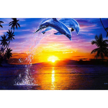 1000-Piece Premium Wooden Jigsaw Puzzle for Adults – Sunset Dolphins | Artisan Crafted, Whimsical Shapes & Unique Designs, Best Relaxation Gift
