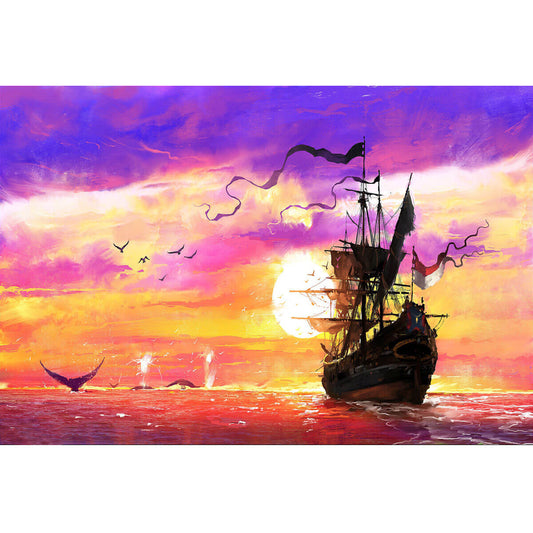 Wooden Jigsaw Puzzle 1000 Piece - Sunset Galleon