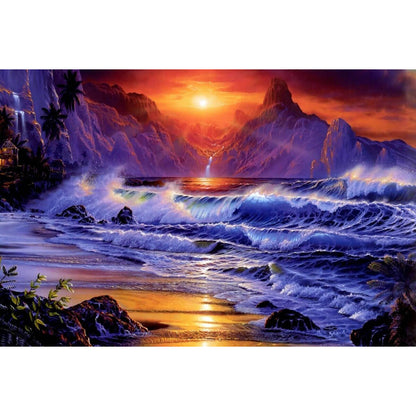 1000-Piece Premium Wooden Jigsaw Puzzle for Adults – Sunset Ocean Waves | Artisan Crafted, Whimsical Shapes & Unique Designs, Best Relaxation Gift