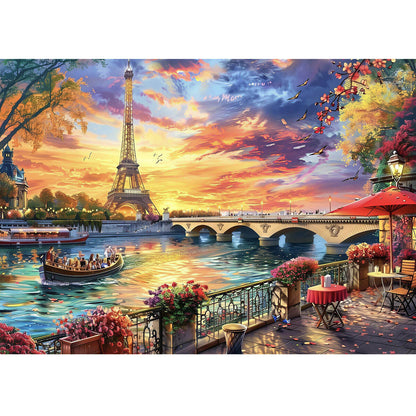 1000-Piece Premium Wooden Jigsaw Puzzle for Adults – Sunset at the Seine | Artisan Crafted, Whimsical Shapes & Unique Designs, Best Relaxation Gift