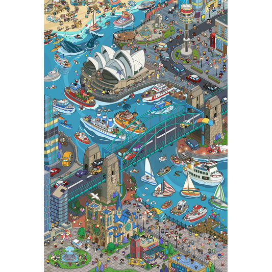 1000-Piece Premium Wooden Jigsaw Puzzle for Adults – Sydney Harbor Panorama | Artisan Crafted, Whimsical Shapes & Unique Designs, Best Relaxation Gift