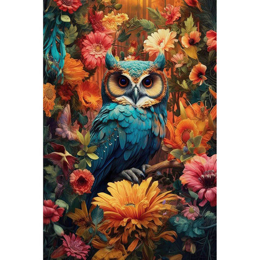 1000-Piece Premium Wooden Jigsaw Puzzle for Adults – Teal Owl in Flowers | Artisan Crafted, Whimsical Shapes & Unique Designs, Best Relaxation Gift